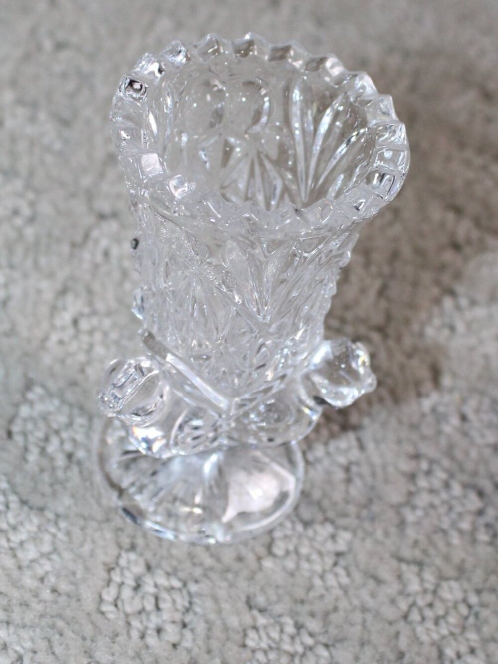 Vintage 3-Inch Lead Crystal Fancy Glass Sawtooth Opening Toothpick Holder